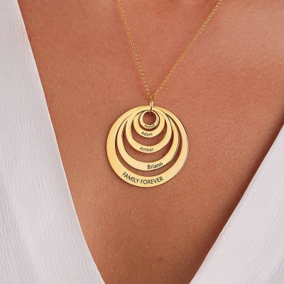 Collar de disco grabado en oro de 18 quilates personalizado con 1-5 círculos Collar con grabado de nombre personalizado