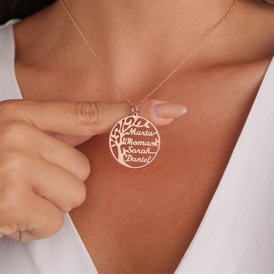 Collar personalizado con nombre de árbol genealógico con 1-8 nombres, regalo para mamá y abuela