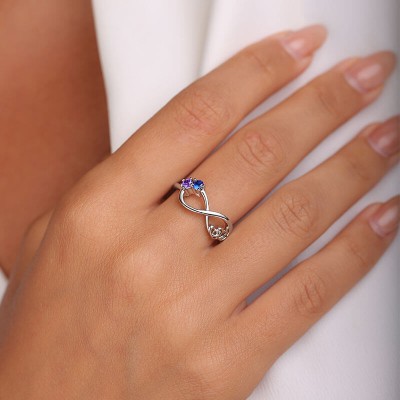 Anillo de promesa con piedra natal personalizada de plata esterlina S925 para parejas