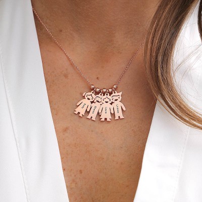 Chapado en oro rosa de 18 quilates Collar personalizado con dijes para niños de 1 a 15 Collar grabado para madre