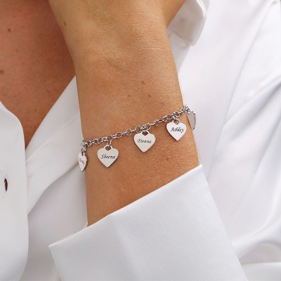 Pulsera personalizada con 1-5 dijes de corazón personalizados