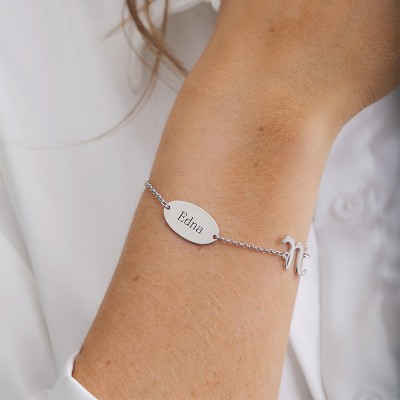Pulsera con nombre inicial chapado en oro de 14 k
