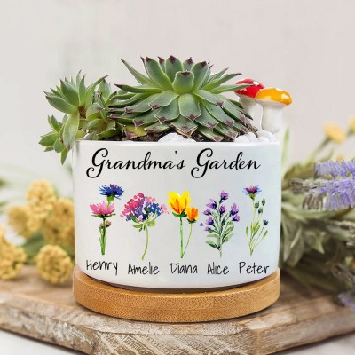 Flor de nacimiento de jardín de la abuela personalizada, Mini maceta para plantas suculentas, regalo de flores encantador, regalo para el día de la madre