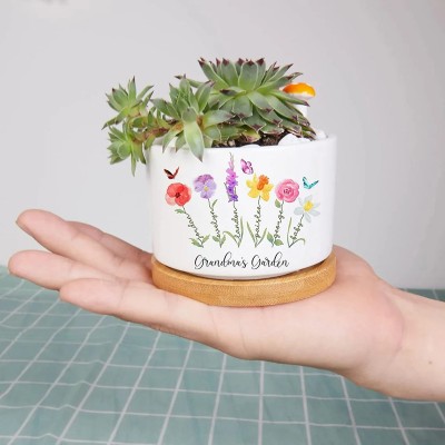 Mini macetas para plantas suculentas personalizadas para el jardín de la abuela, maceta para flores de nacimiento, regalo para el día de la madre