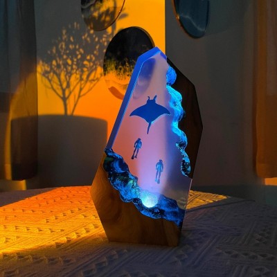Manta Rays Pareja Buzos Resina Luz Nocturna