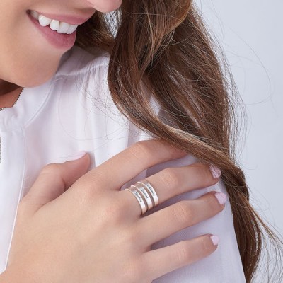 S925 Anillo con nombre grabado personalizado de plata esterlina con 3 nombres