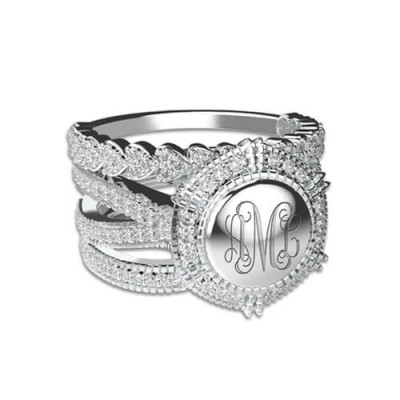Anillo monograma apilable grabado personalizado de plata esterlina S925