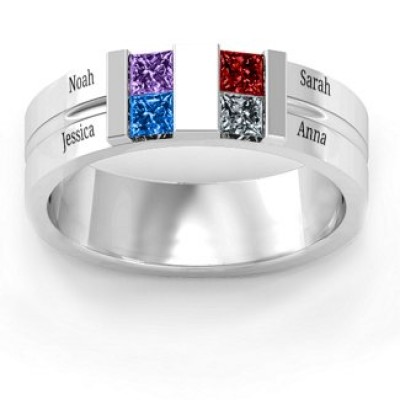 Anillo de plata de ley S925 personalizado con piedra natal ranurada Leonidas