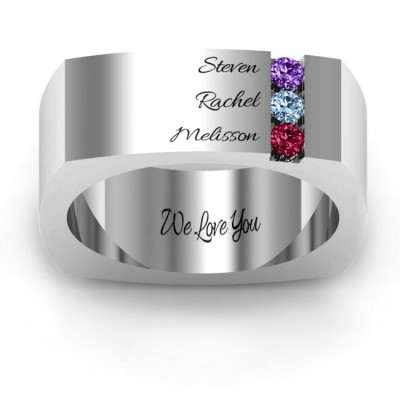 Anillo de papá con piedras preciosas cuadradas de caché personalizado de plata esterlina S925