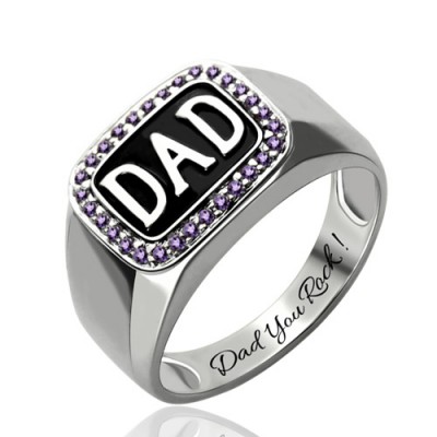 Anillo para papá con piedra natal de plata esterlina S925 para hombre, chapado en platino para él