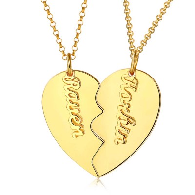 Collar de corazón grabado de pareja personalizado con nombres