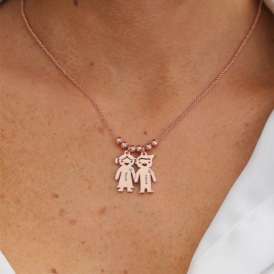 Collar de niños grabado 1-15 colgantes opcional con piedra de nacimiento
