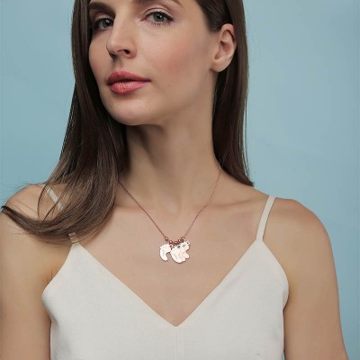 Chapado en oro rosa de 18 quilates personalizado 1-10 collar de dijes grabables con forma de pies de bebé colgante collar de piedras de nacimiento para mamá