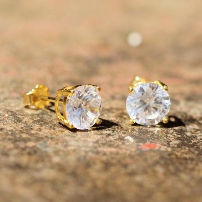 Aretes de plata de ley brillantes redondos transparentes dorados