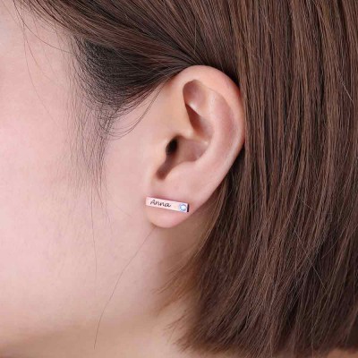 Aretes de barra personalizados con piedras de nacimiento