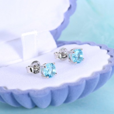 Aretes redondos personalizados con piedra natal para ella