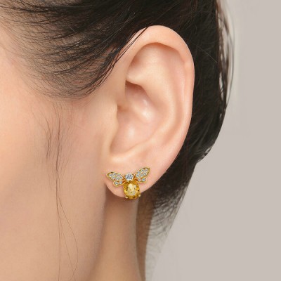Pendientes con forma de abeja citrina natural