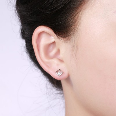 Aretes cuadrados de piedras preciosas personalizadas en plata de ley