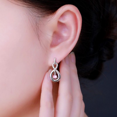Aretes personalizados con nombre infinito y piedra natal de danza