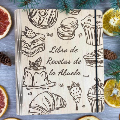 Libro de recetas de madera familiar personalizado Regalo del día de Navidad