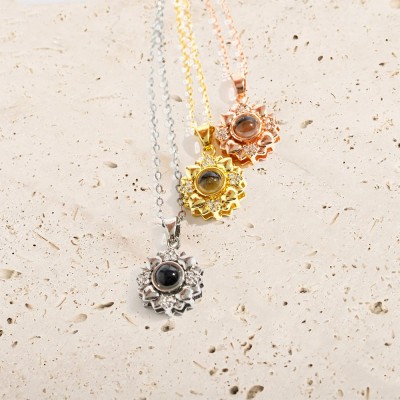 Collar de proyección de fotos de girasol conmemorativo personalizado, regalo de cumpleaños y aniversario