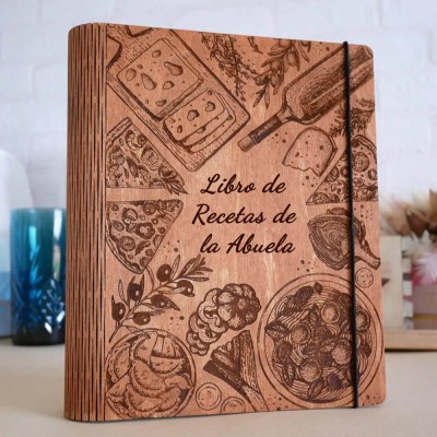 Libro de recetas de madera familiar personalizado Regalo del día de Navidad