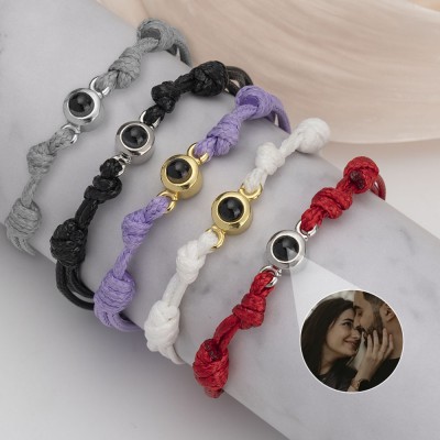 Pulsera de proyección fotográfica conmemorativa de cuerda trenzada personalizada para mamá, abuela