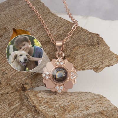 Collar de proyección de fotos de mascotas de girasol conmemorativo personalizado Navidad, regalo de cumpleaños