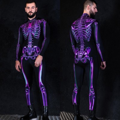VENTA CALIENTE❗❗Disfraz de esqueleto morado para hombre que brilla en la oscuridad disfraz de Halloween