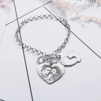 Pulsera de Etiqueta con Foto Grabada Personalizada con Grabado para Pareja
