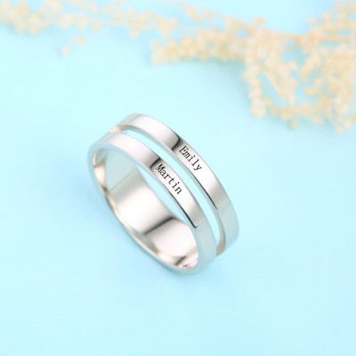 Anillo de promesa con nombre grabado personalizado de plata esterlina S925 para parejas 2 nombres