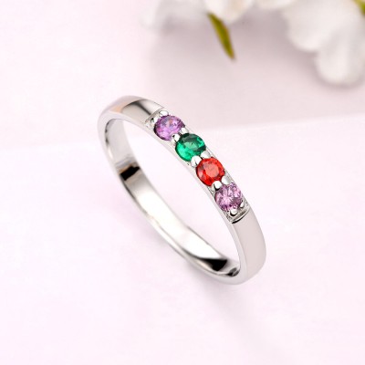 Anillo de plata esterlina con piedra natal S925 para madres