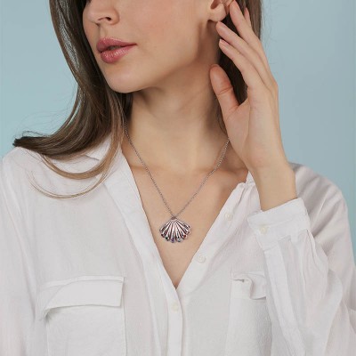 Collar con colgante de concha personalizado con 1 a 9 piedras natales y grabados