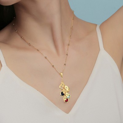 Collar de gota de piedra natal personalizado chapado en oro de 18 quilates para ella con 1-8 colgantes