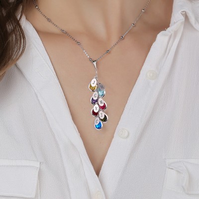Collar de plata de ley 925 con piedra natal personalizada para ella con 1-8 colgantes