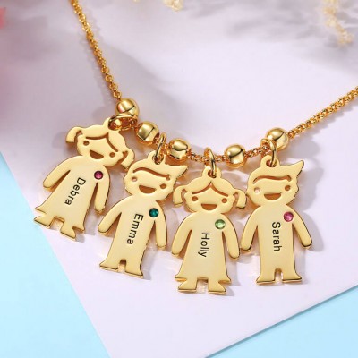 Collar de niños grabado 1-15 colgantes opcional con piedra de nacimiento