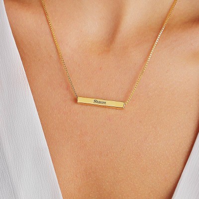 Collar con barra de nombre horizontal personalizado chapado en oro 3D - barra grabada
