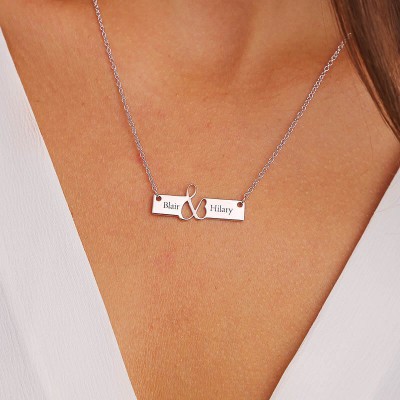Collar de Parejas con Collar de Barra Grabado Horizontal Personalizado