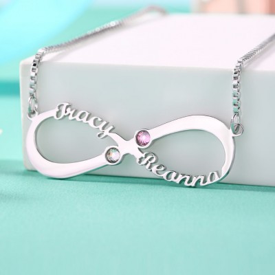 Collar personalizado con nombre de infinito con piedras de nacimiento