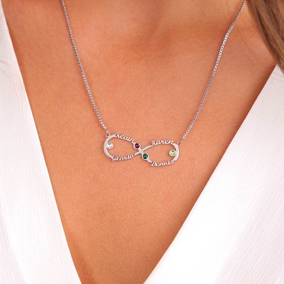 Collar personalizado con nombre de infinito con piedras de nacimiento