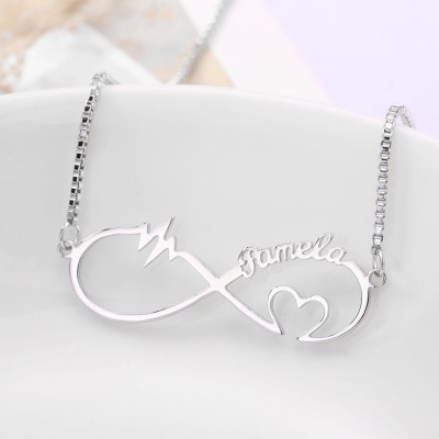 Collar personalizado con nombre de latido del corazón infinito
