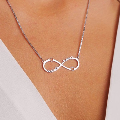 Collar personalizado con nombre de infinito de doble corazón, collar para parejas