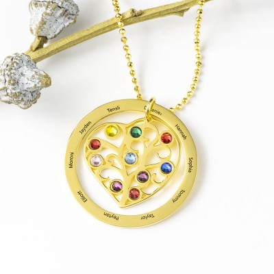 Collar de árbol genealógico de filigrana con 1-10 piedras de nacimiento