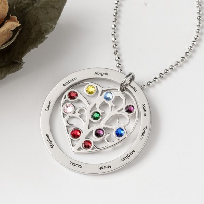 Collar de árbol genealógico de filigrana con 1-10 piedras de nacimiento