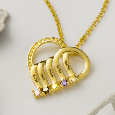 Collar de corazón personalizado con 1-6 piedras de nacimiento y grabados