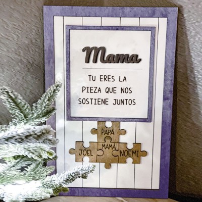 Mamá, eres la pieza que nos mantiene unidos | Placa de madera personalizada con 1-20 piezas de puzzle | Regalo para el Día de la Madre