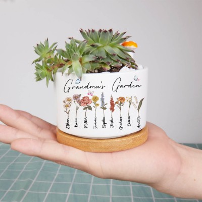 Maceta de flores de nacimiento de jardín de la abuela personalizada para mamá, abuela
