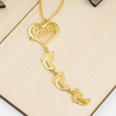 Collar de Mamá Personalizado con Pies de Bebé 1-10 Colgantes