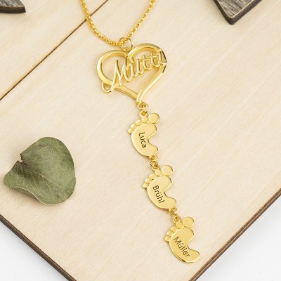 Collar de Mamá Personalizado con Pies de Bebé 1-10 Colgantes