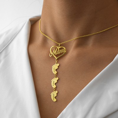 Collar de Mamá Personalizado con Pies de Bebé 1-10 Colgantes